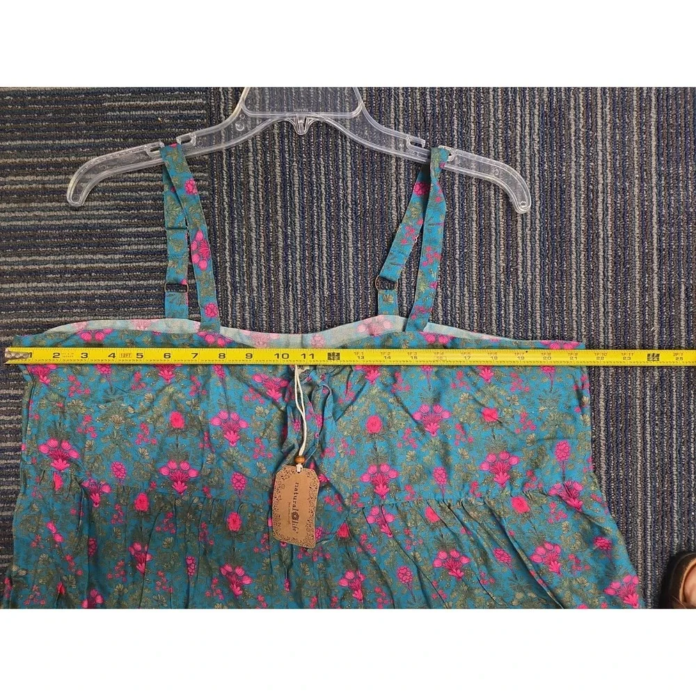 NWT‎ NATURAL LIFE Jumpsuit XL Wide Leg Floral Teal Boho Tie Front Adjust Straps